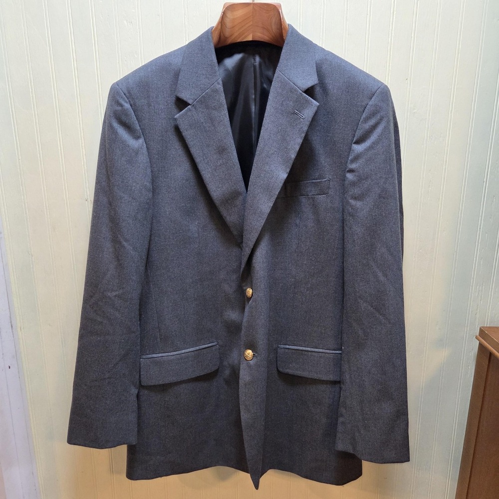 Savile Row Blazer Mens 40 Long Gray 100% Wool Two Button Sport Coat Jacket